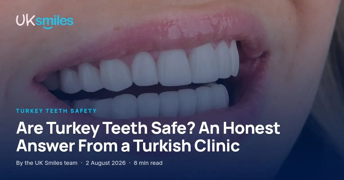 Are turkey teeth safe: article banner with the guide title over the UK Smiles treatment room in Antalya