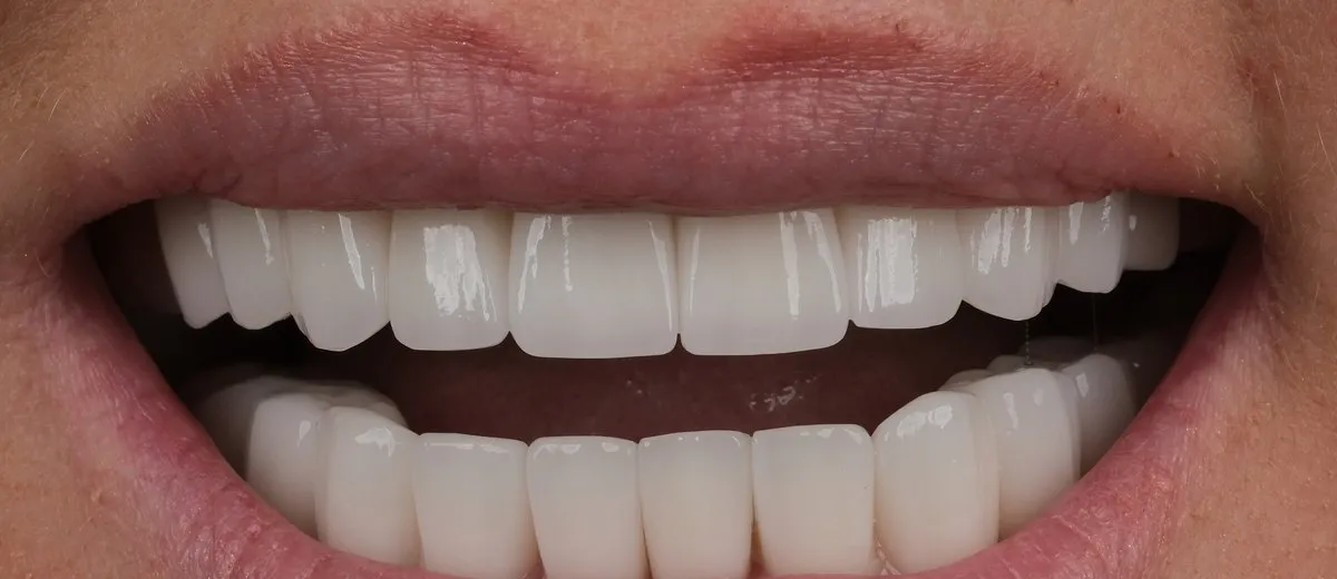 A UK Smiles patient's smile after treatment: BL3 shade, Hollywood style