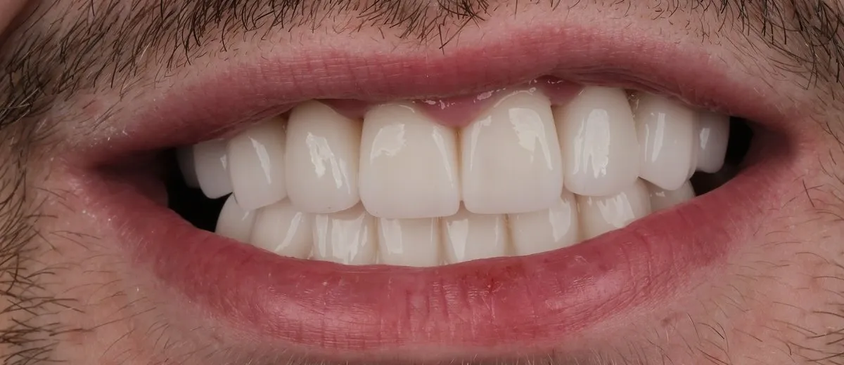 A UK Smiles patient's smile after treatment: BL3 shade, Youthful style