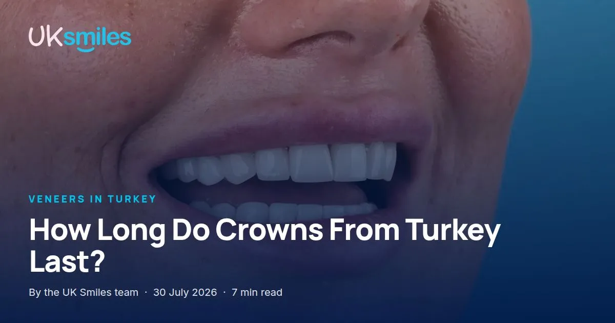 Crowns from Turkey: article banner with the guide title over the UK Smiles crown treatment room in Antalya