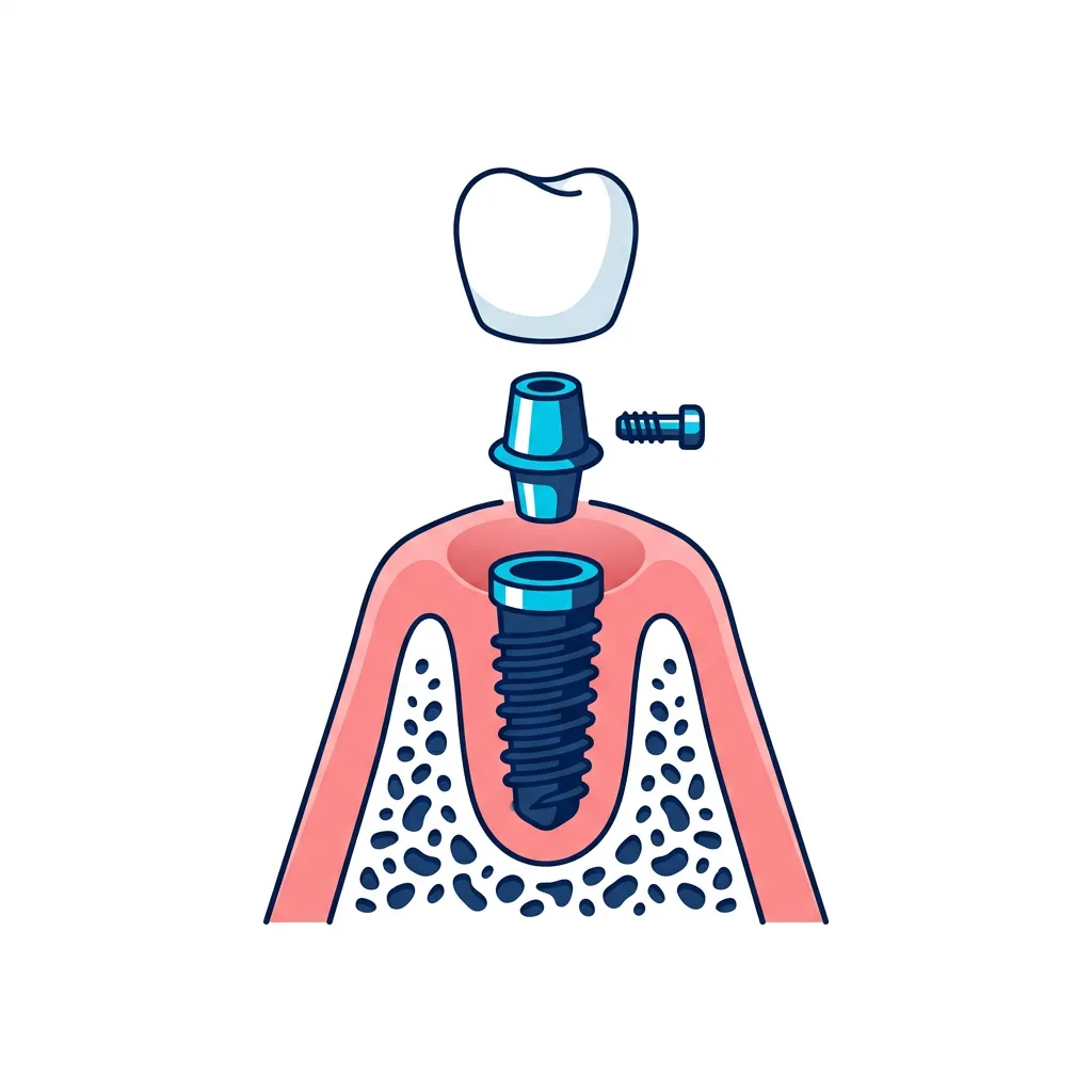 dental implant parts diagram showing implant body abutment screw and crown