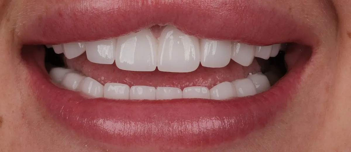 A UK Smiles patient's smile after treatment: BL1 shade, Softened style