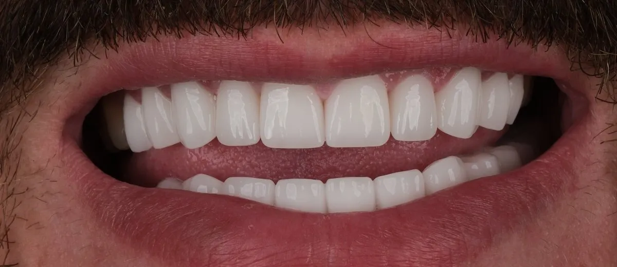 A UK Smiles patient's smile after treatment: BL1 shade, Natural style