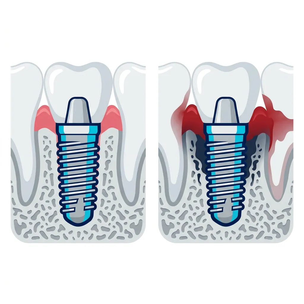 healthy dental implant versus peri-implantitis bone loss diagram