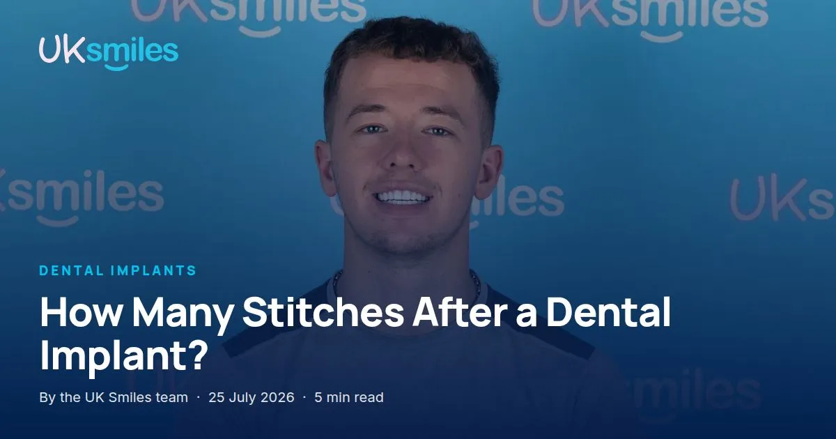 Stitches after a dental implant: article banner with the guide title over the UK Smiles implant clinic in Antalya