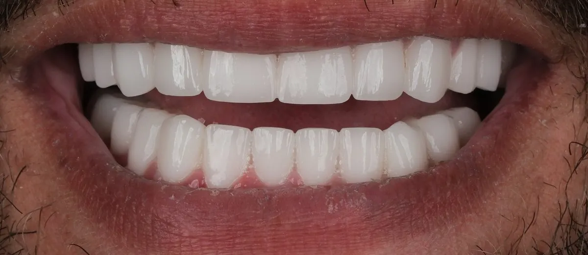 A UK Smiles patient's smile after treatment: BL2 shade, Softened style