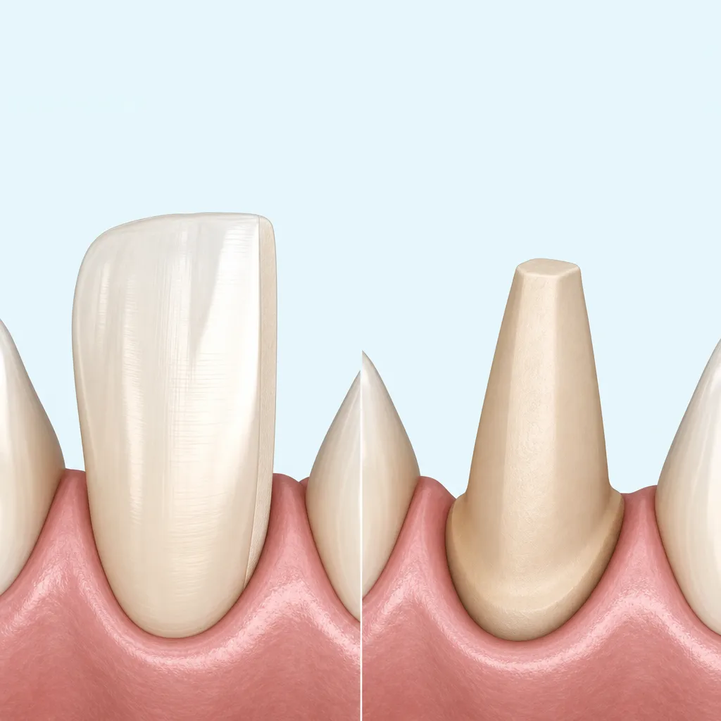 conservative veneer preparation compared with aggressive turkey teeth crown preparation
