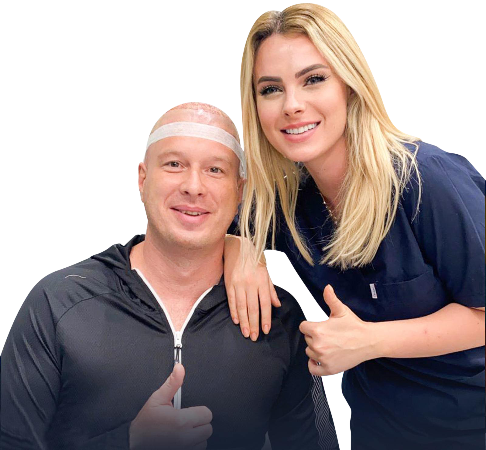 man and woman posing after a hair transplant